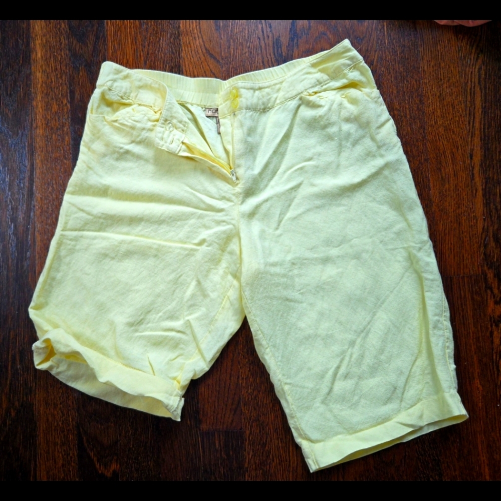 Linen Blend Bermuda Shorrs Lemon Yellow Size M‎
